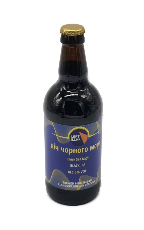 Bottle of Left Bank Black Sea Night Black IPA on a white background