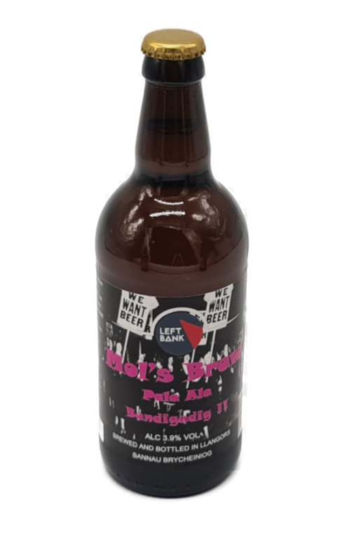 Beer bottle with a label on a white background