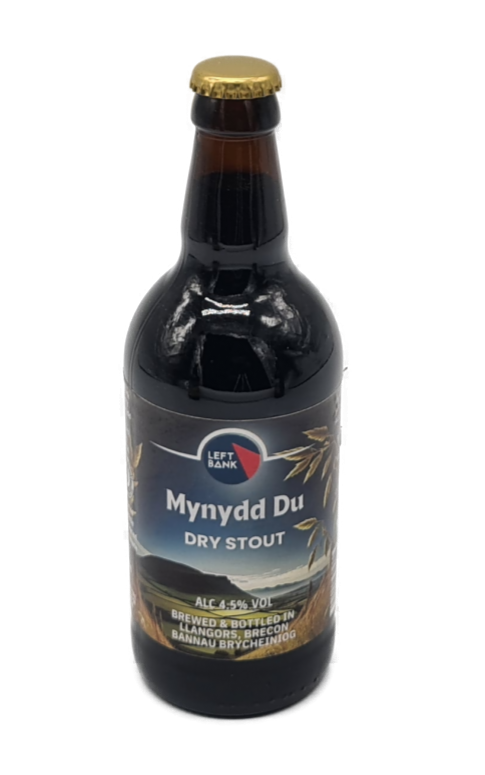 Bottle of Mynydd Du Dry Stout on a white background